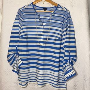 Talbots Blue and Soft White Striped Tunic NWOT (L)